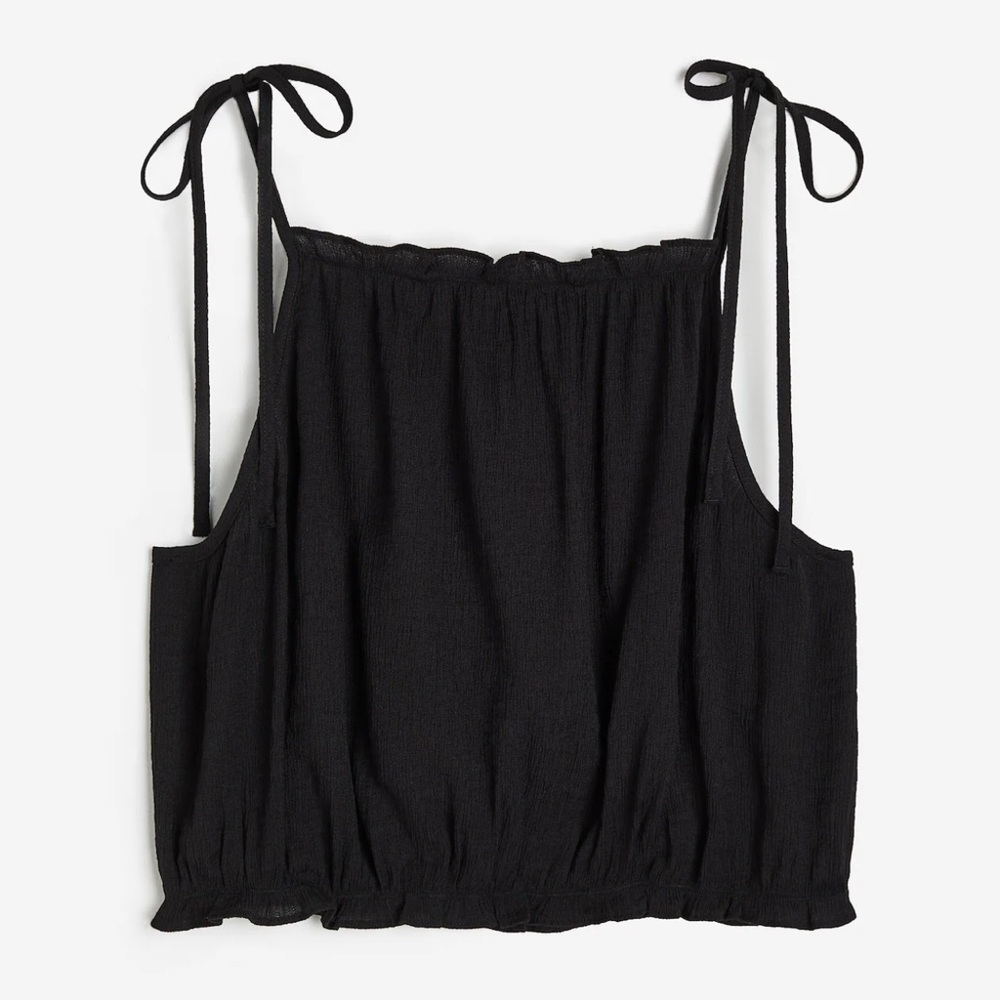H&M TIE-STRAP RUFFLE-TRIMMED TOP